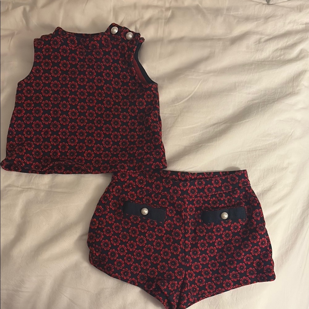 Janie and Jack Floral Red and Navy Top